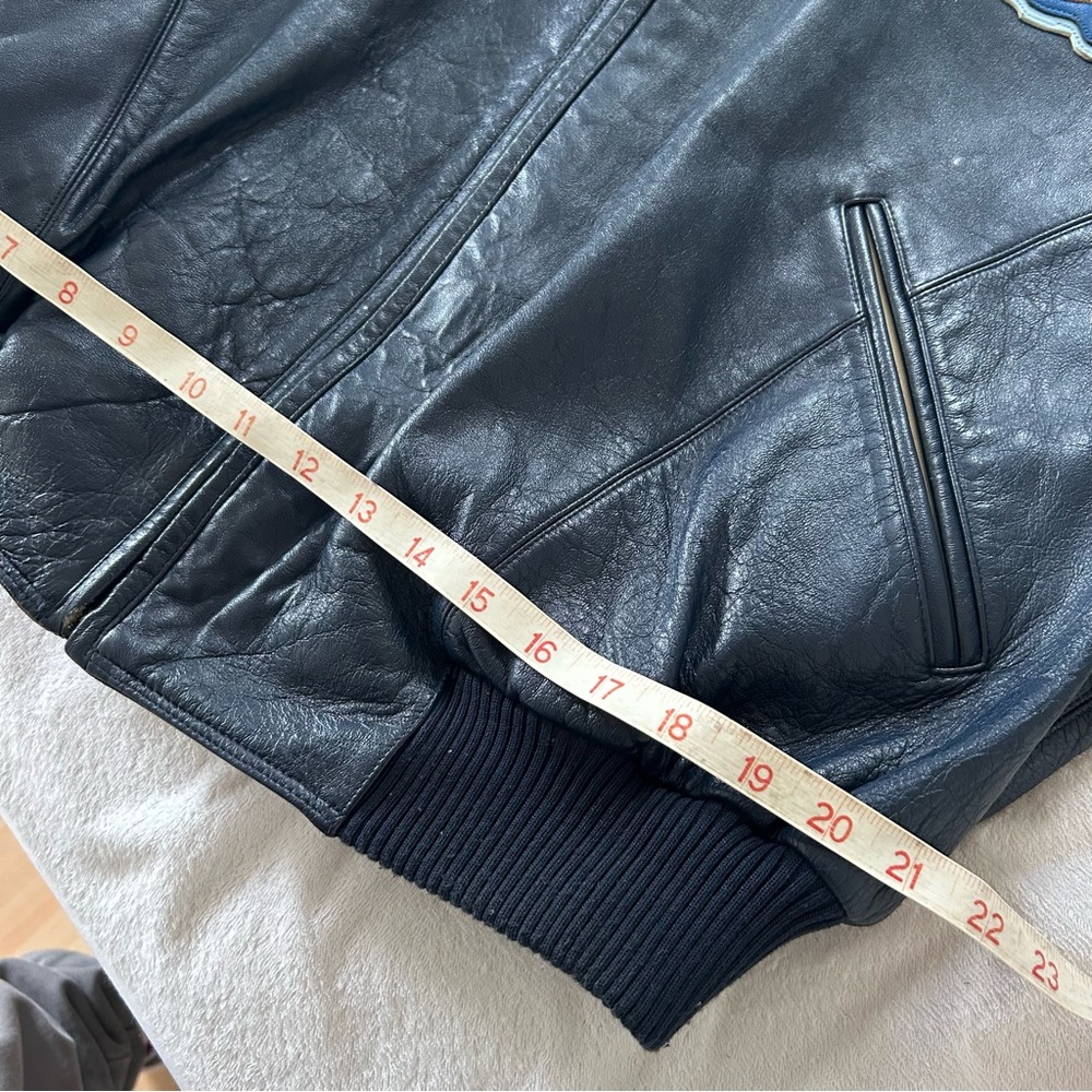 Vintage Pelle Pelle Leather Bomber Jacket with Light Blue Sleeve Panels 90’s - Picture 8 of 9
